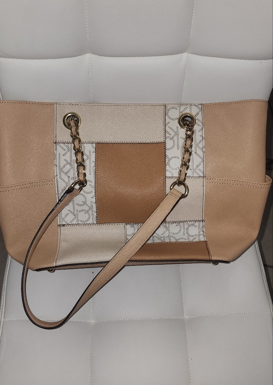 Calvin Klein Beige Patchwork Tote Bag - Picture 3 of 11